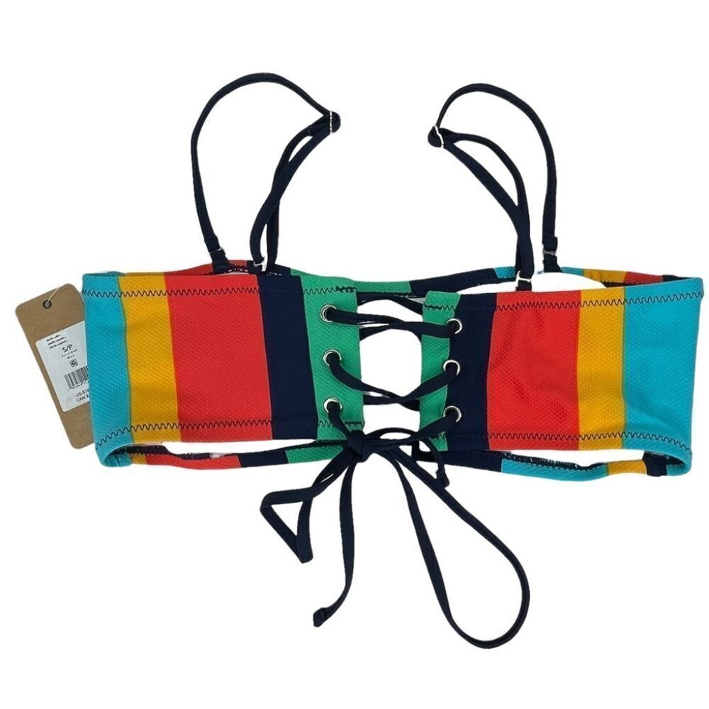 Sperry Striped Polyester Blend Bandeau Lace Up Bikini Top - Picture 4 of 5